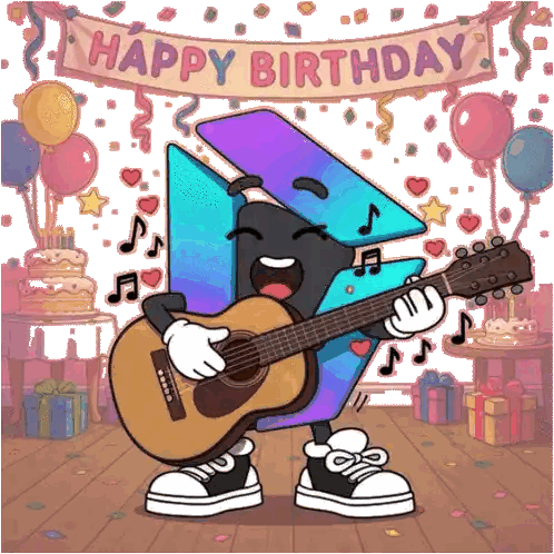 Cartoon Character Playing Guitar Birthday Sticker