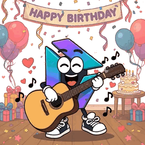 Cartoon Character Playing Guitar Happy Birthday Sticker