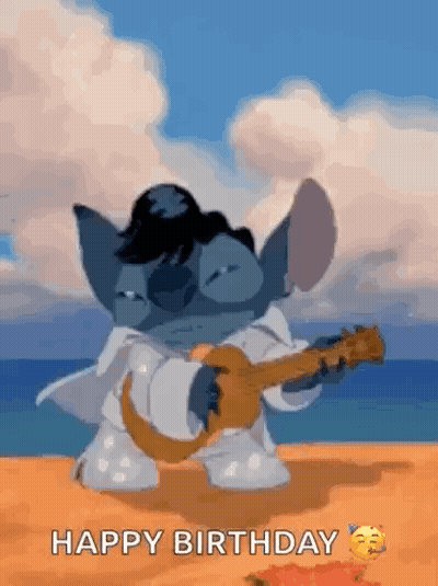 Cartoon Character Playing Guitar On Beach GIF