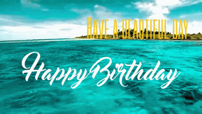 Cartoon Character Playing Guitar On Beach Says Rockin Birthday GIF