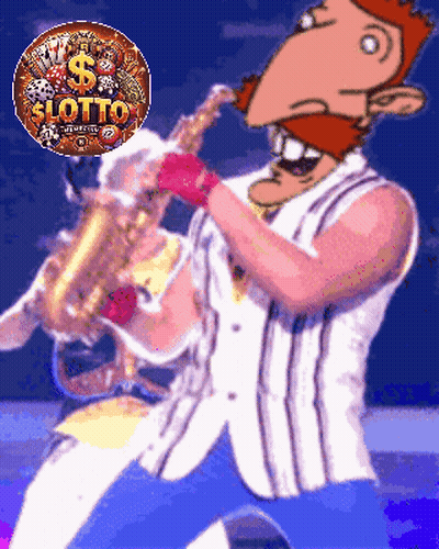 Cartoon Character Playing Saxophone In Front Of Lottery Sign GIF