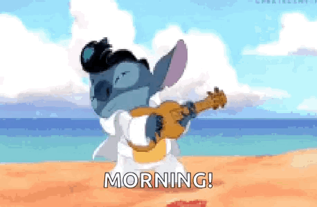 Cartoon Character Playing Ukulele On Beach In Robe GIF