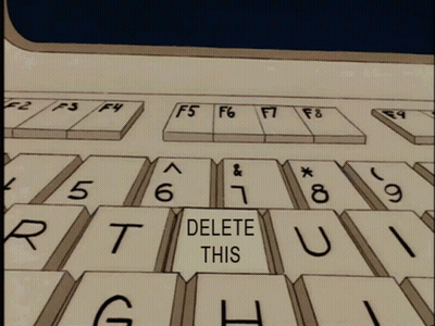 Cartoon Character Pointing At Delete Button GIF