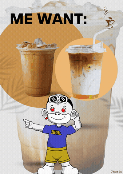 Cartoon Character Pointing To Iced Coffee Me Want GIF