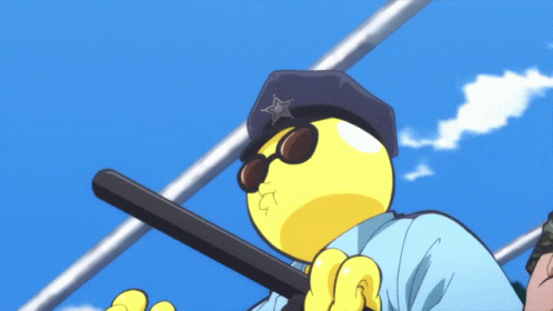 Cartoon Character Police Hat Sunglasses Holding Bat GIF