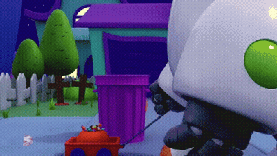 Cartoon Character Pulling Toy Train With Letter S GIF