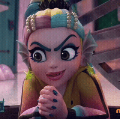 Cartoon Character Rainbow Hair And Blue Nails GIF