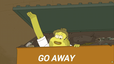 Cartoon Character Reaching Out Of Dumpster GIF