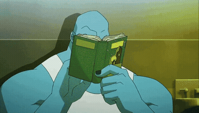 Cartoon Character Reading Book Called A Few Dollars GIF
