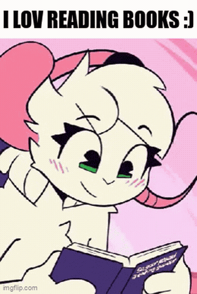 Cartoon Character Reading Book Saying I Love Reading Books GIF