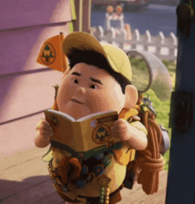 Cartoon Character Reading Book With Boy Scouts Logo GIF