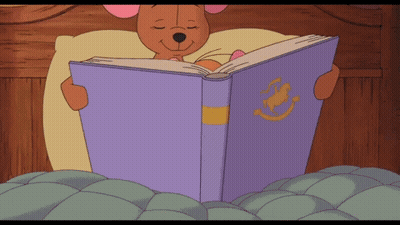 Cartoon Character Reading Book With Rocking Horse GIF