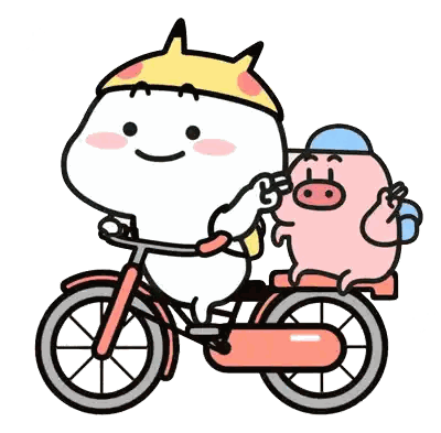 Cartoon Character Riding Bicycle With Pig Sticker