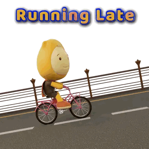 Cartoon Character Riding Bike Running Late Sticker