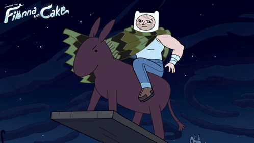 Cartoon Character Riding Donkey With Finn And Cake GIF