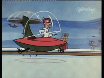 Cartoon Character Riding Flying Vehicle GIF