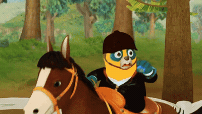Cartoon Character Riding Horse With Helmet GIF