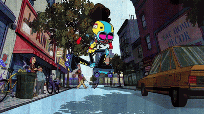 Cartoon Character Riding Roller Skate GIF
