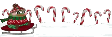 Cartoon Character Riding Sled With Candy Canes Sticker