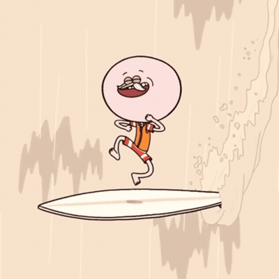Cartoon Character Riding Surfboard With Wave GIF