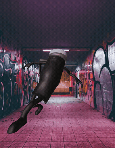 Cartoon Character Running In Hallway With Graffiti GIF