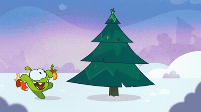 Cartoon Character Running Towards Christmas Tree With Gifts GIF
