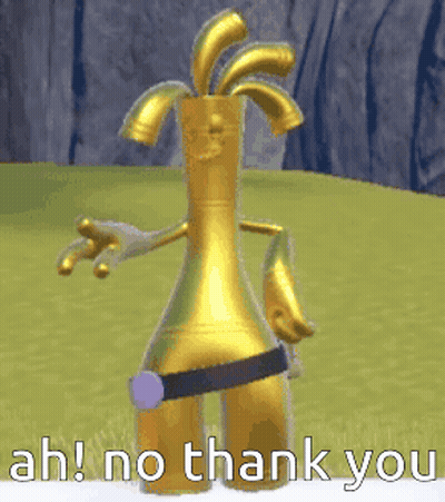 Cartoon Character Saying Ah No Thank You In Grass GIF