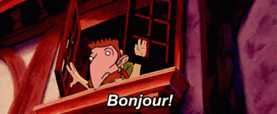 Cartoon Character Saying Bonjour At Window GIF