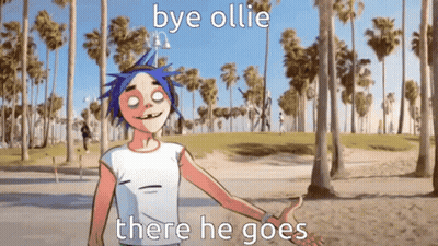 Cartoon Character Saying Bye Ollie There He Goes In Front Of Palm Trees GIF