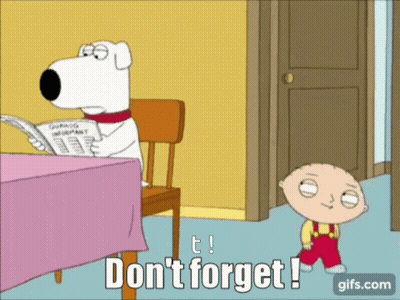 Cartoon Character Saying Don't Forget In Front Of A Table GIF