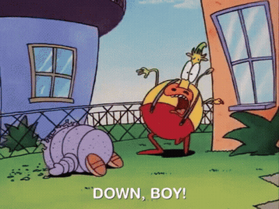 Cartoon Character Saying Down Boy Next To Another Character GIF