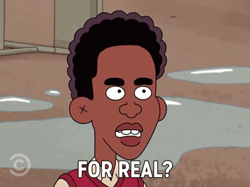Cartoon Character Saying For Real In Front Of Puddle GIF