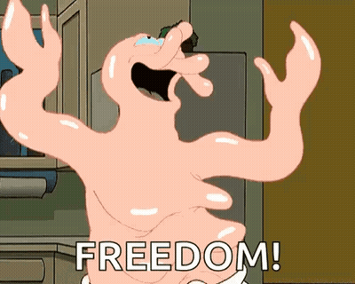 Cartoon Character Saying Freedom With Hands Up GIF