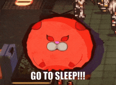 Cartoon Character Saying Go To Sleep In Front Of Orange Ball GIF