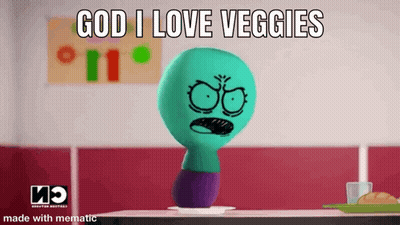 Cartoon Character Saying God I Love Veggies GIF