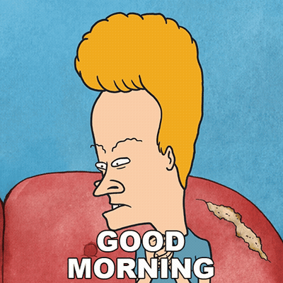 Cartoon Character Saying Good Morning In Front Of Red Object GIF