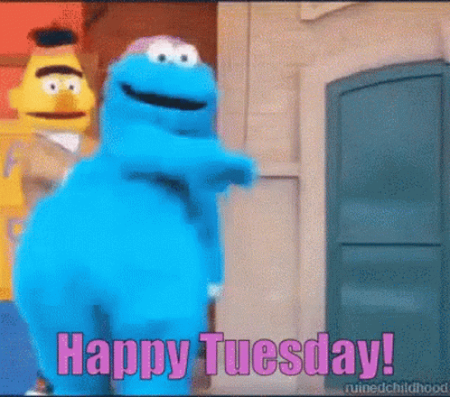 Cartoon Character Saying Happy Tuesday Next To Another GIF