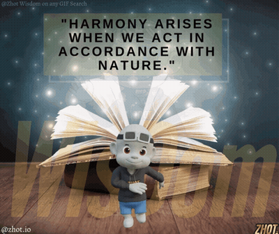 Cartoon Character Saying Harmony Arises When We Act In Accordance With Nature GIF