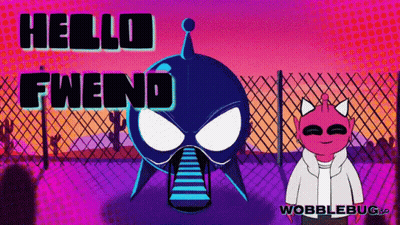 Cartoon Character Saying Hello Fwend In Front Of Fence GIF