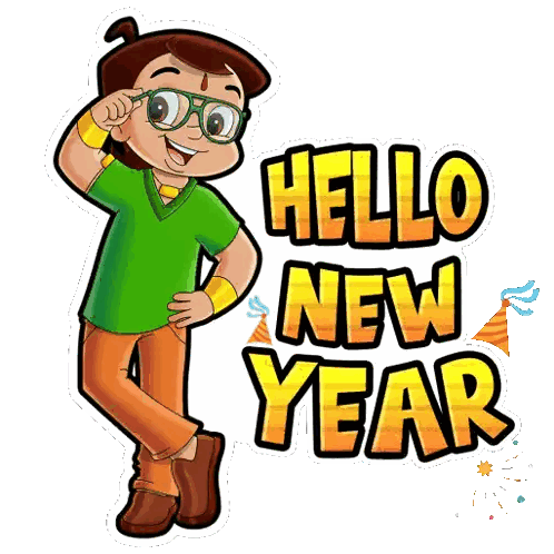 Cartoon Character Saying Hello New Year Sticker