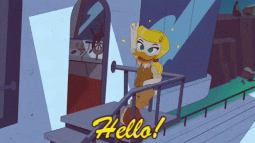 Cartoon Character Saying Hello On Stairs GIF