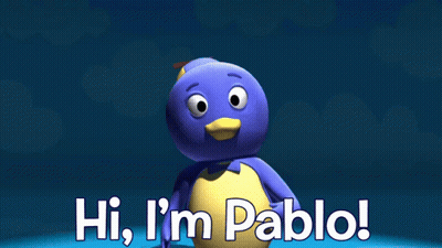 Cartoon Character Saying Hi I'm Pablo On Blue Background GIF