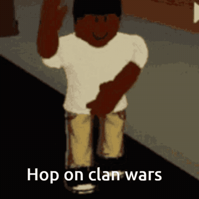 Cartoon Character Saying Hop On Clan Wars Walking Down Street GIF
