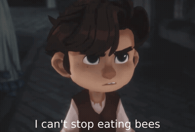 Cartoon Character Saying I Can't Stop Eating Bees GIF