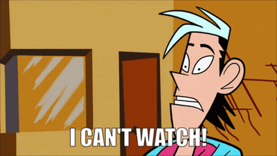 Cartoon Character Saying I Can't Watch GIF