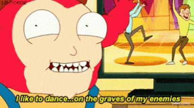 Cartoon Character Saying I Like To Dance On The Graves Of My Enemies GIF