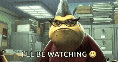 Cartoon Character Saying I'll Be Watching With Smiling Face GIF