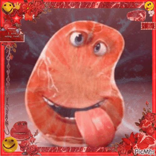 Cartoon Character Saying I Love Eating Meat GIF