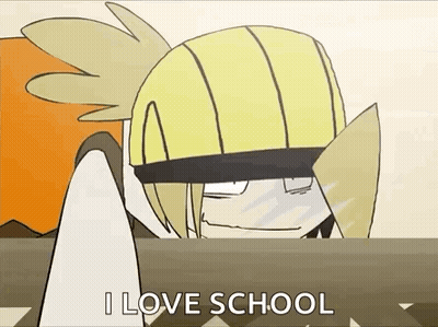Cartoon Character Saying I Love School Wearing Yellow Helmet GIF