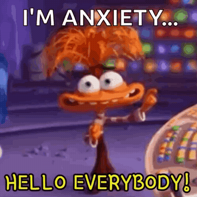 Cartoon Character Saying I'm Anxiety Hello Everybody GIF